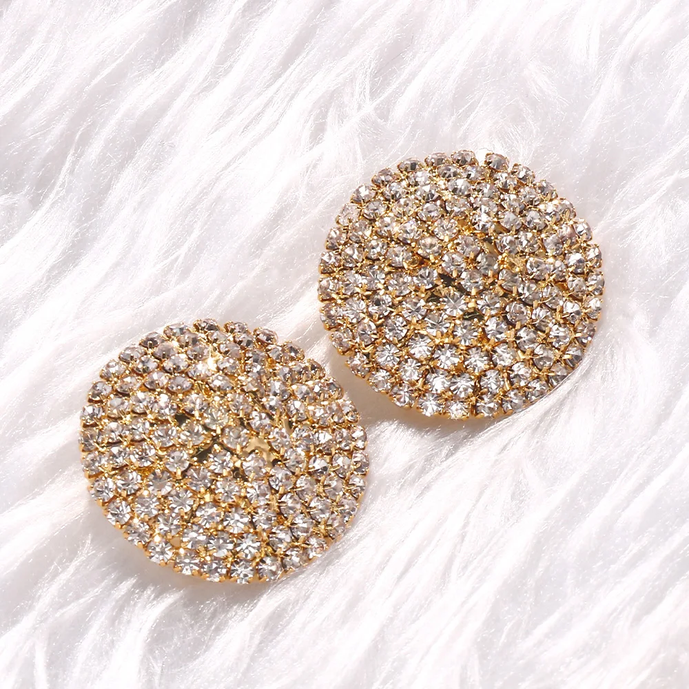 بلينغ كامل حجر الراين أقراط مستديرة اكسسوارات الزفاف موضة كريستال بيان مجوهرات أقراط الحفلات للنساء #5