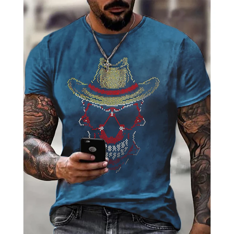 New High Quality Fashion Mens Clothing Oversized Tee y2k Cap Rhinestone Designer Short Sleeve Tops Party Casual Street T-Shirt