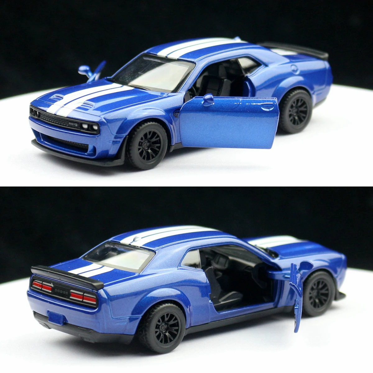 1/44 Dodge Challenger SRT Hellcat Model samochodu zabawkowego Diecast Metal Vehicle Miniature Pull Back Door Openable Collection Gift for Kid