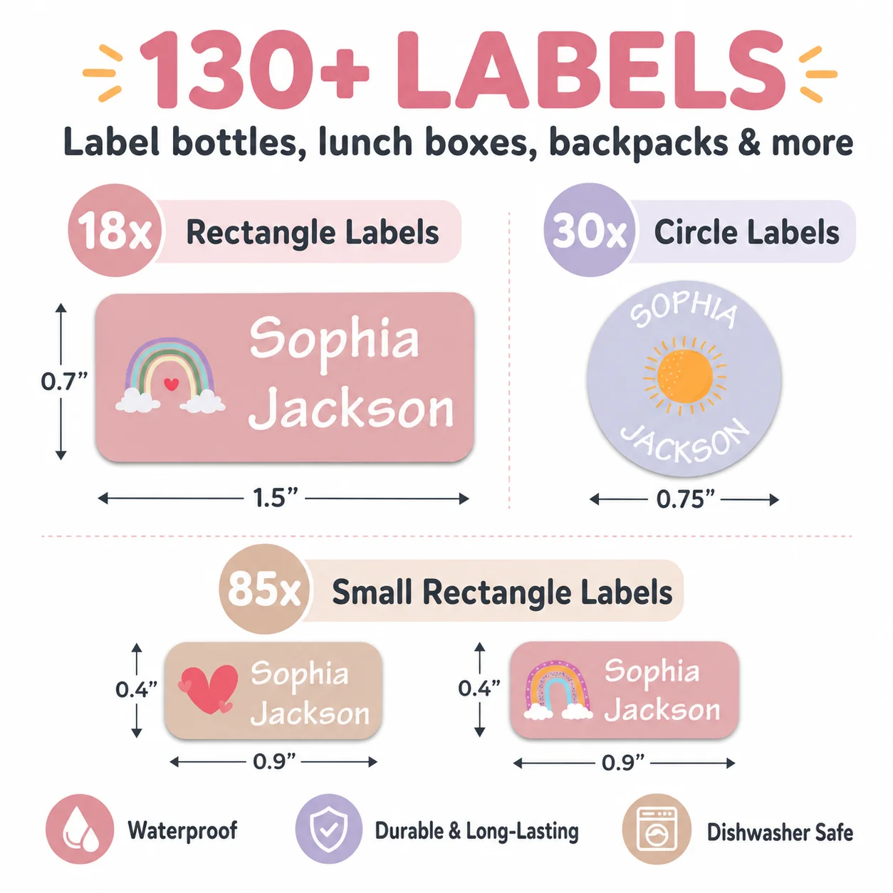 140Pcs Personalized Name Stickers, Custom Waterproof Labels for Bottles, Lunch Boxes, Notebooks & School Supplies