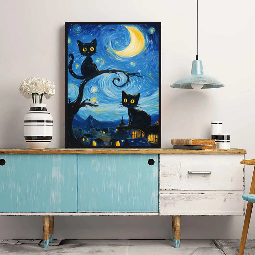 Famous Master Van Gogh Art Poster, Van Gogh Starry Sky and Cat Canvas Art Printing, Used for Room Wall Decoration, Frameless - view 4
