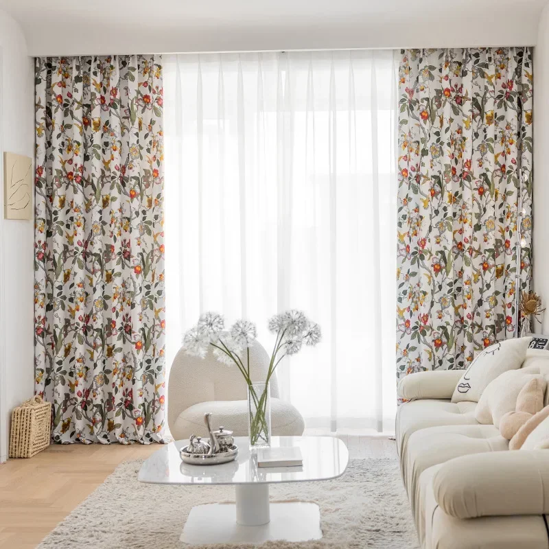 White Oil Painting Wind Print Curtains for Living Dining Room Bedroom Fabric American Country Print Curtains Customize