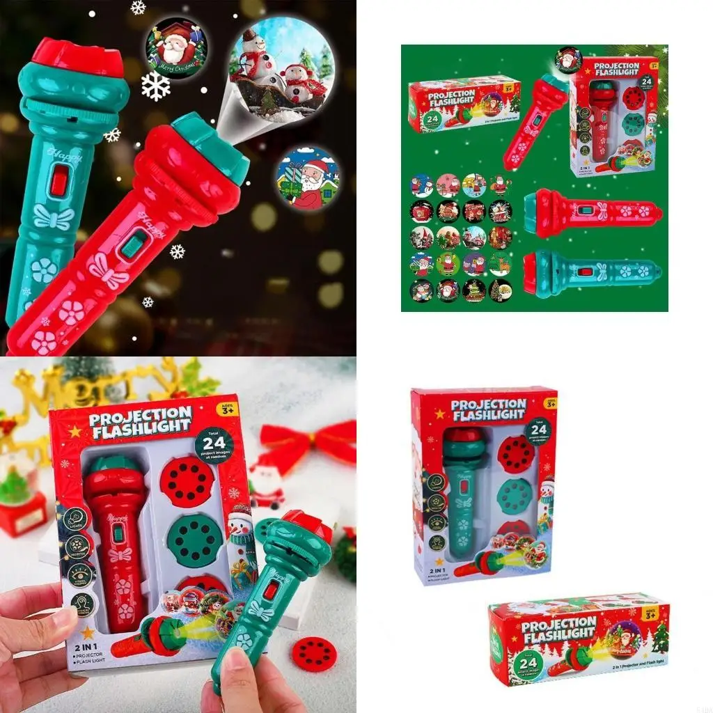 54DA Christmas Projection Flashlight Light Toy Slide Projector Torch Projection Light
