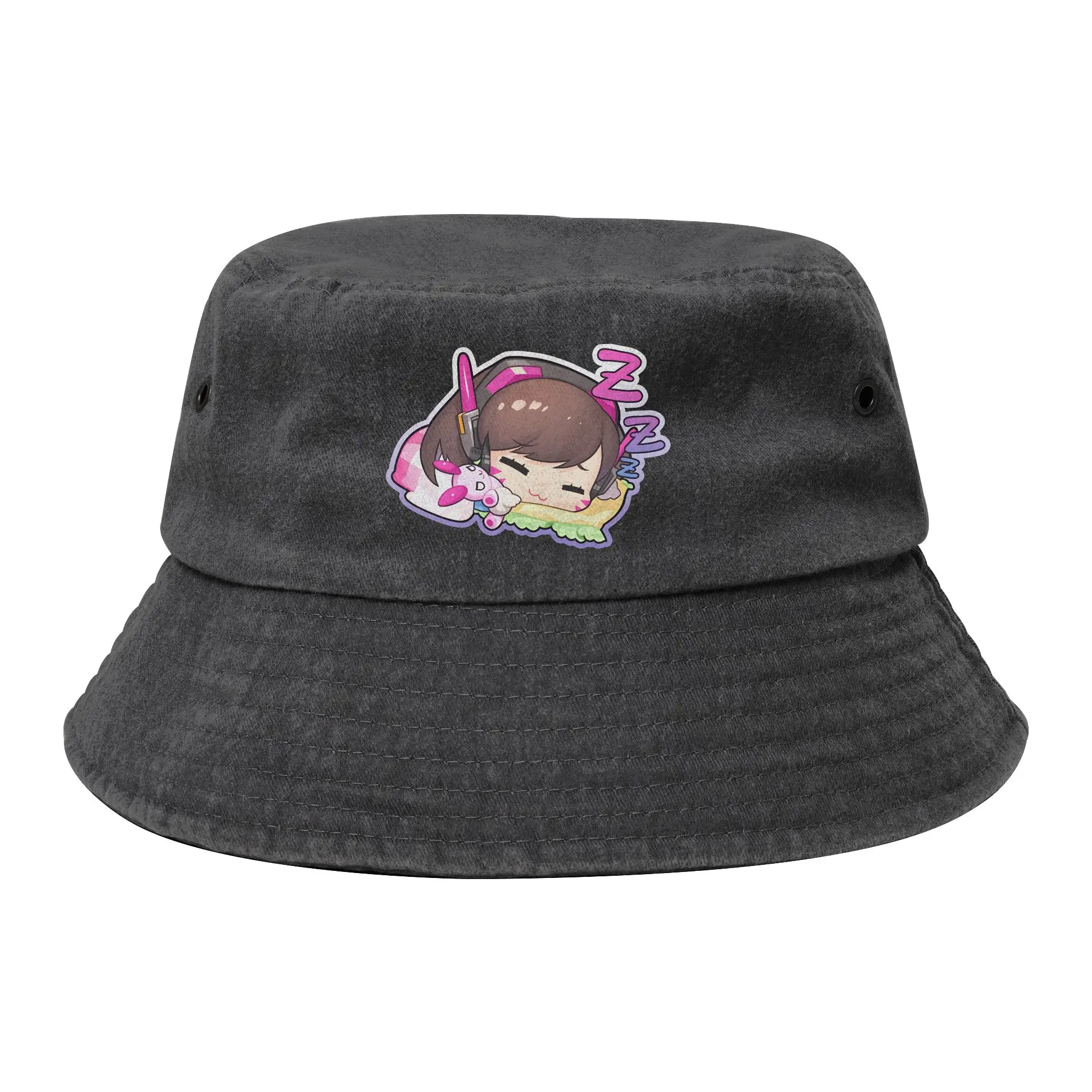 Vocation Dva Sleeping Bucket Hats Unisex Distressed Washed Sun Hats Overwatch Game Bob Hat Fishing Hat