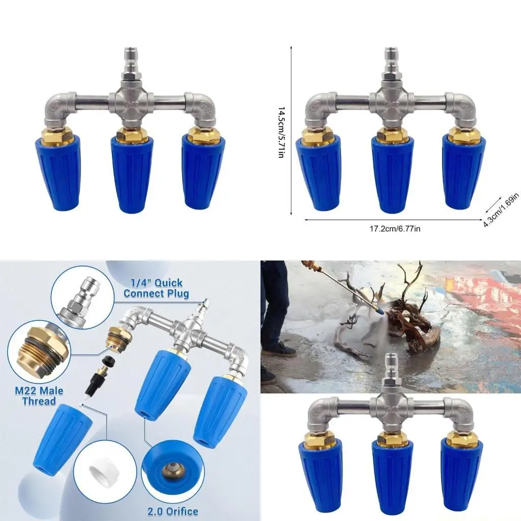 

A2BE 360°Rotating Triple Turbos Nozzle2.0 Orifice for Pressure Washers Durability Cleaning Tool Easy Connection Nozzle