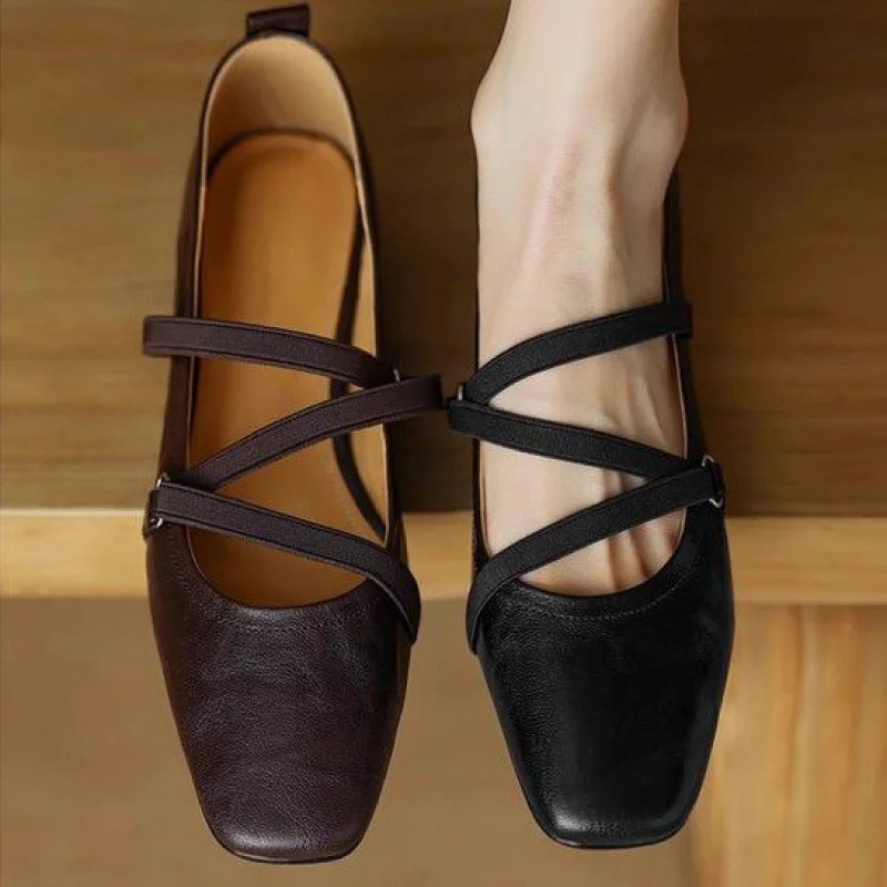 

New Women's Spring/Autumn Retro Mary Jane Shoes - Cross Strap Square Toe Flat Sole Casual Flats, Elegant Versatile Women's Shoes