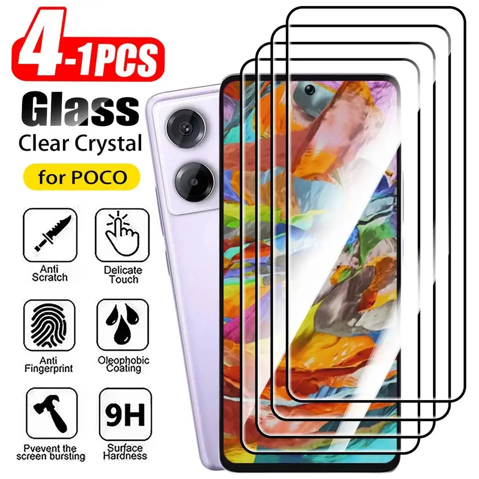 

1-4PCS Screen Protector for Xiaomi M7 Plus 9H Tempered For POCO M3 M4 M5 M6 Pro 4G 5G M5s Glass