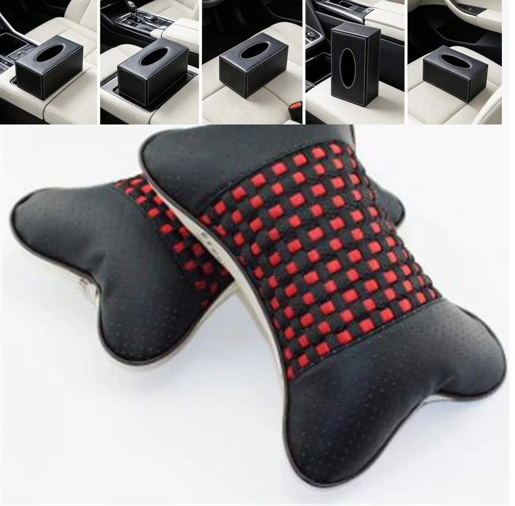 2 Pieces Car With Headrest Seat Neck Pillow Four Seasons Bones Pillow Black Brown