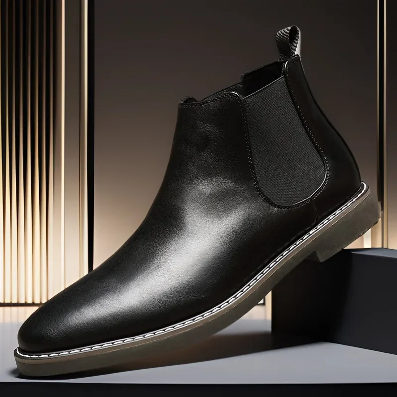 Quality Men's Leather Boots Classic Chelsea Ankle Boots Business Casual Dress Boots for Men British Style High Top Leather Botas