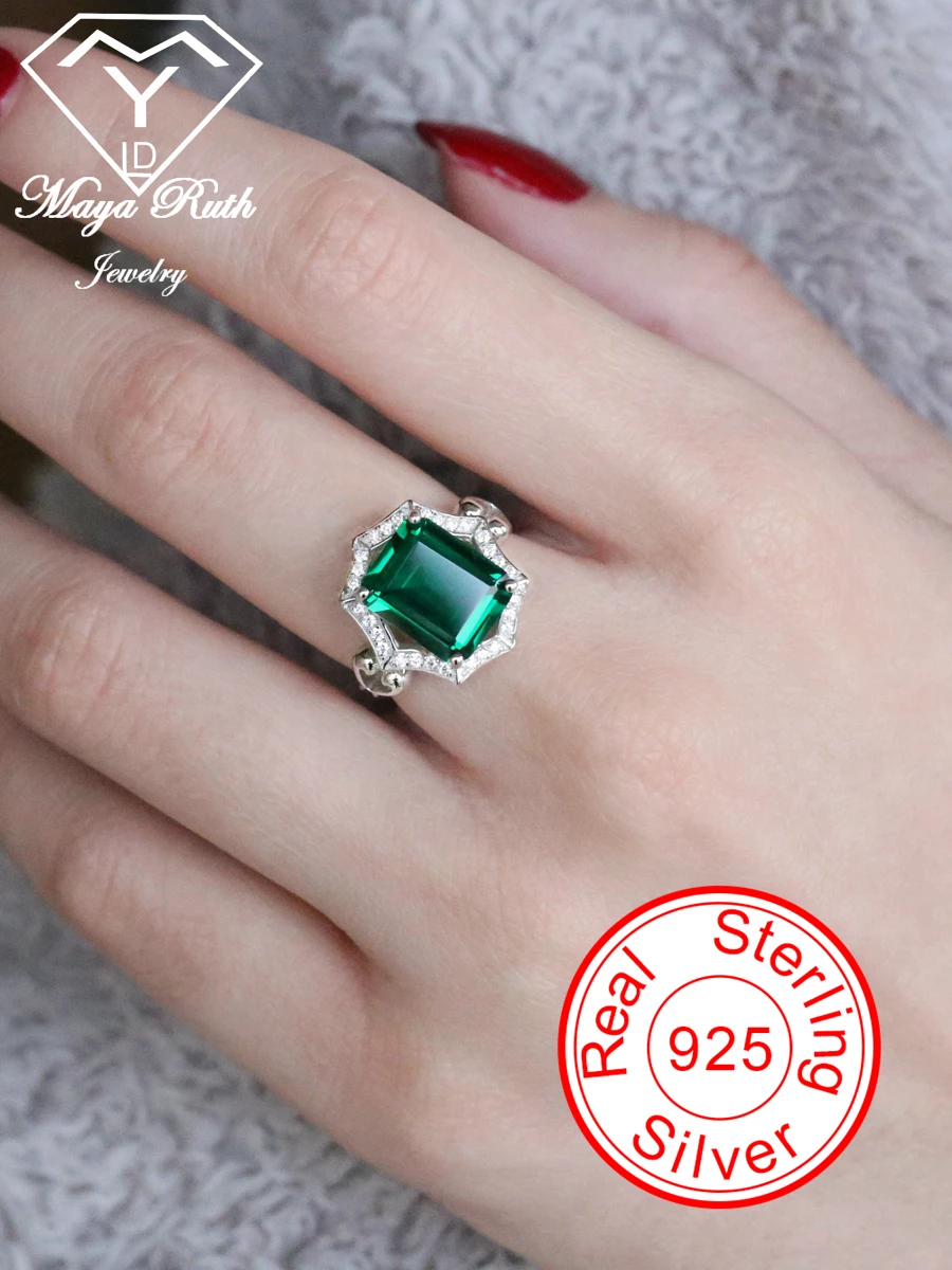 

Created Emerald Gemstone Ring 925 Sterling Silver Party For Women Anniversary Gifts Green Stone Female Gothic Retro Charm