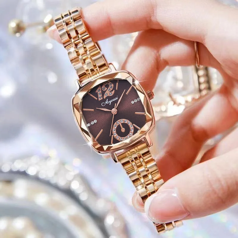 Zagraniczny koreański kompaktowy zegarek damski z podwójnym kalendarzem, modny, delikatny, wspaniały, delikatny zegarek damski z osobowością