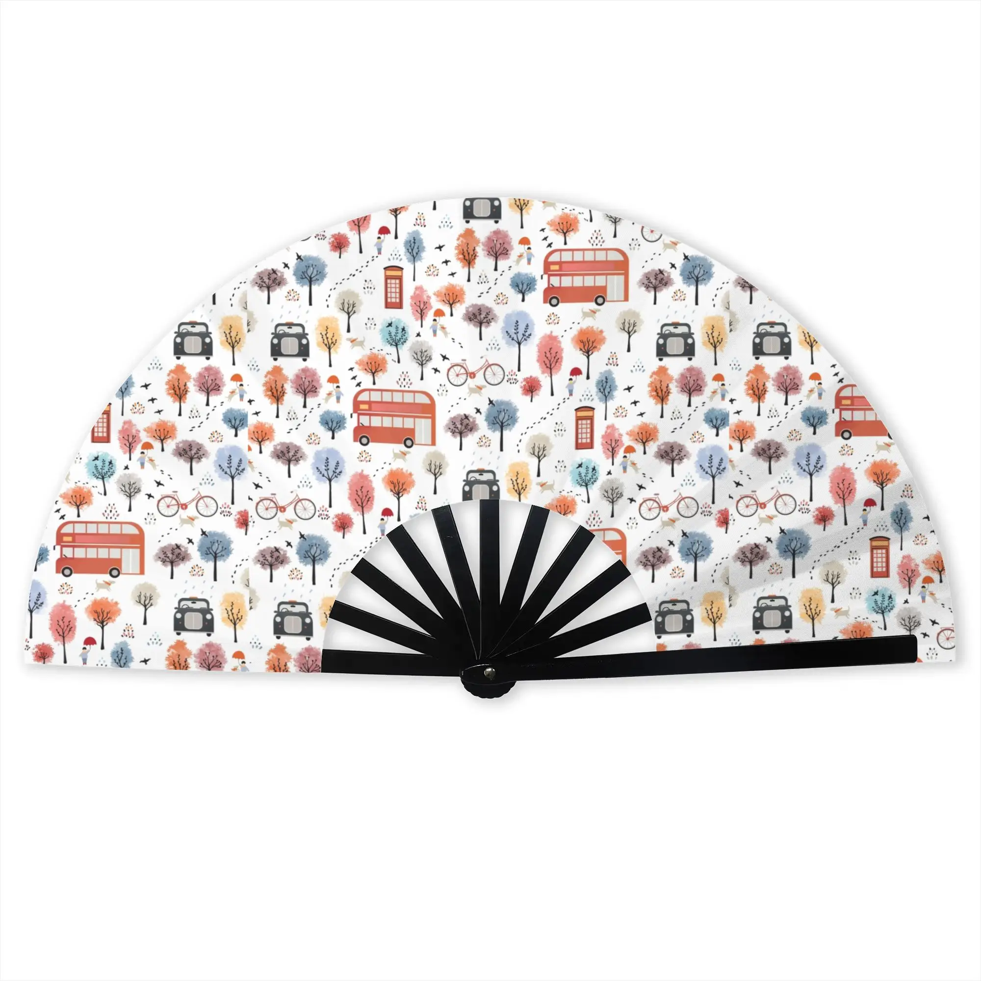 London Red Bus Car Stylish Hand Fan Men British Style Transport Polyester Fan Aesthetic Costume Prop Folding Fans Sports Events