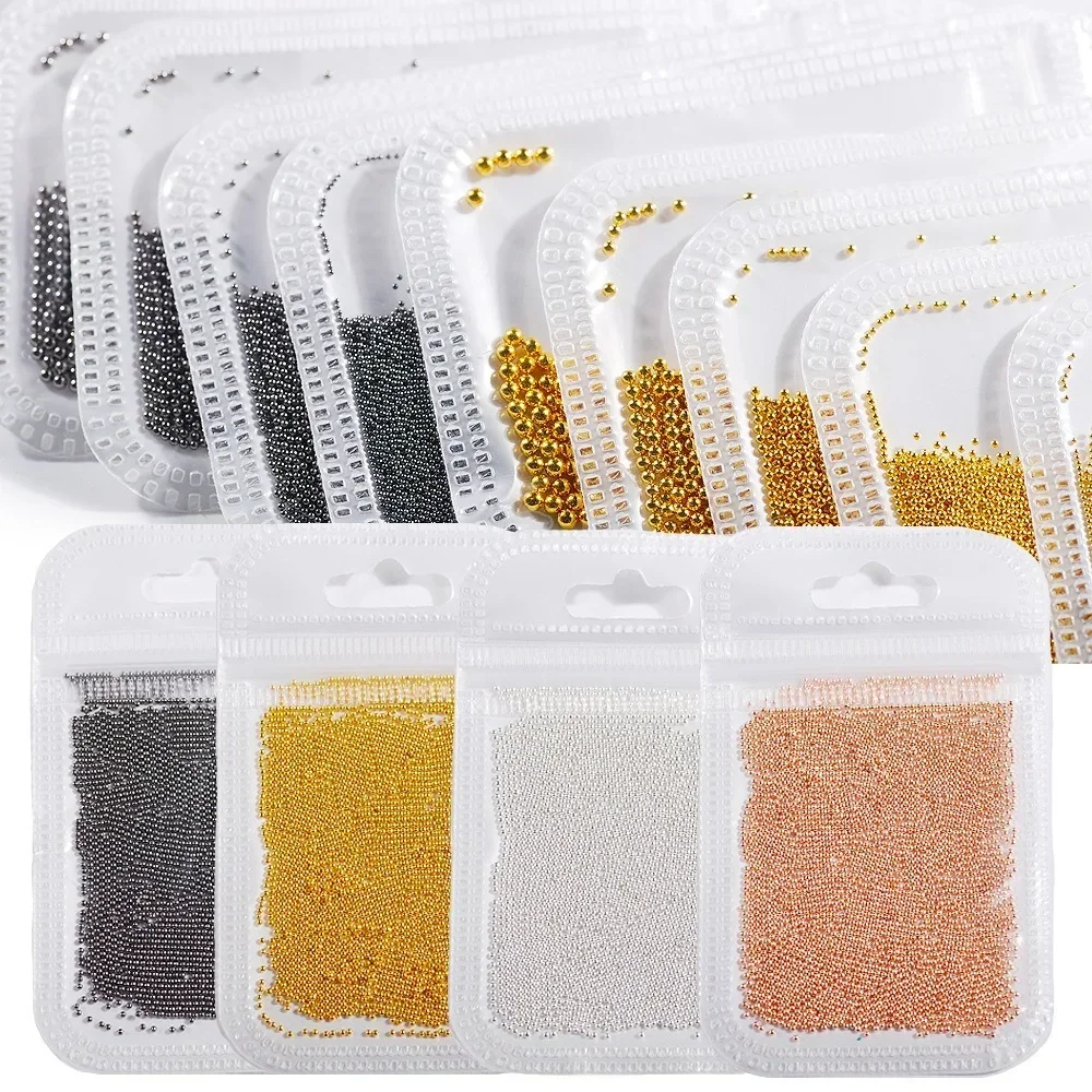 Dekoracje do paznokci 3D z dżetami, koraliki kawiorowe ze stali nierdzewnej o średnicy 0,6 mm - 2 mm, narzędzie do manicure, różowe złoto, szary srebrny