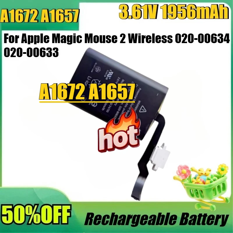 New High Quality for Apple Magic Mouse 2 Wireless 020-00634 020-00633 Battery New A1672 A1657 3.61V 1956mAh Replacement Battery
