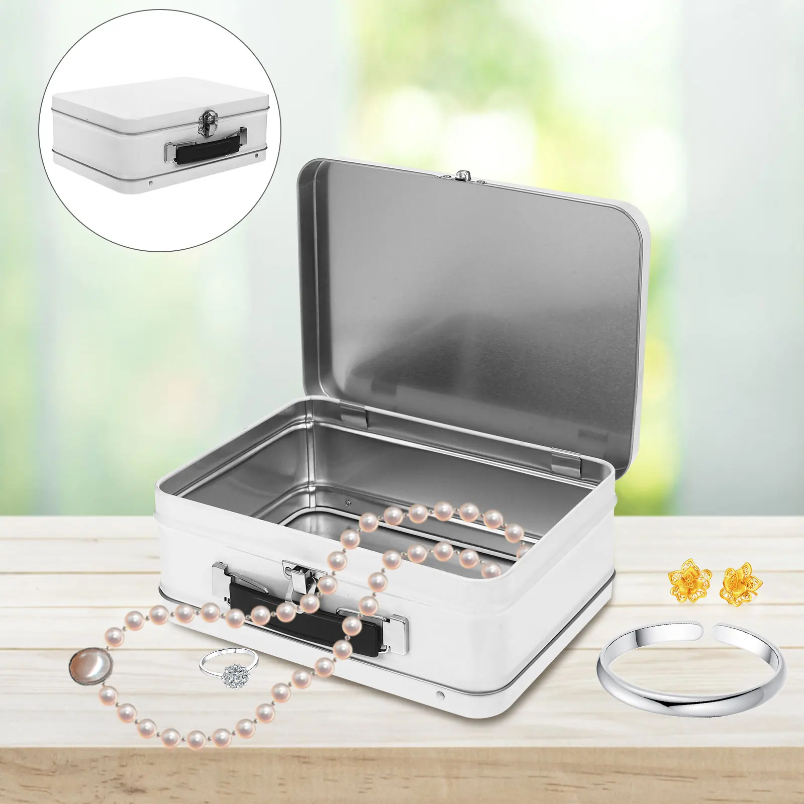 

Tinplate Box Jewelry Storage Case Trinket Boxes Metal Keepsake with Lid Metallic