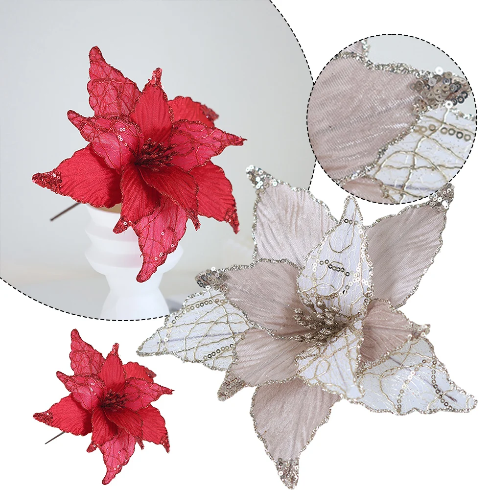 Christmas Tree Ornament Christmas Poinsettia Decoration Christmas 25cm Decoration Bling Flower Christmas Ornament