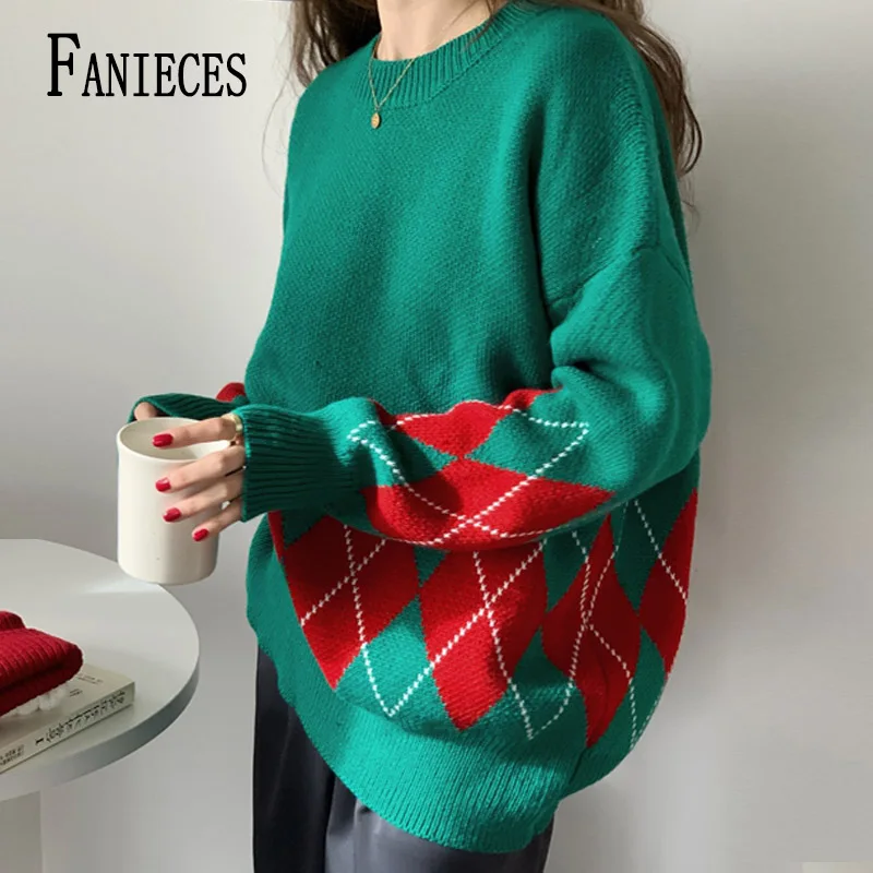 

sueter navideño 2024 Christmas Women Sweater Winter Long Sleeve O Neck Knit Pullover Loose Casual Jumper Knitwear свитер женский