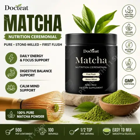 Docteat Matcha Powder Easy Mix and Drink Stone Milled First Flush for Daily Energy Focus Support Digestive Balance Support 50g