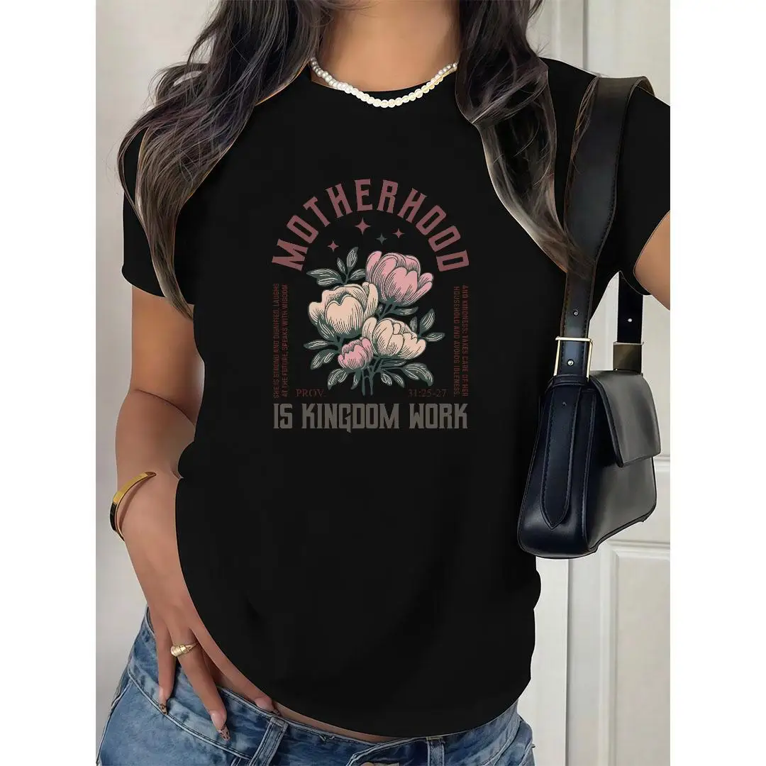 

Motherhood Is Kingdom Work T-Shirt Christian Mom Graphic Tee Unisex Religious Mother Gift Floral Apparel