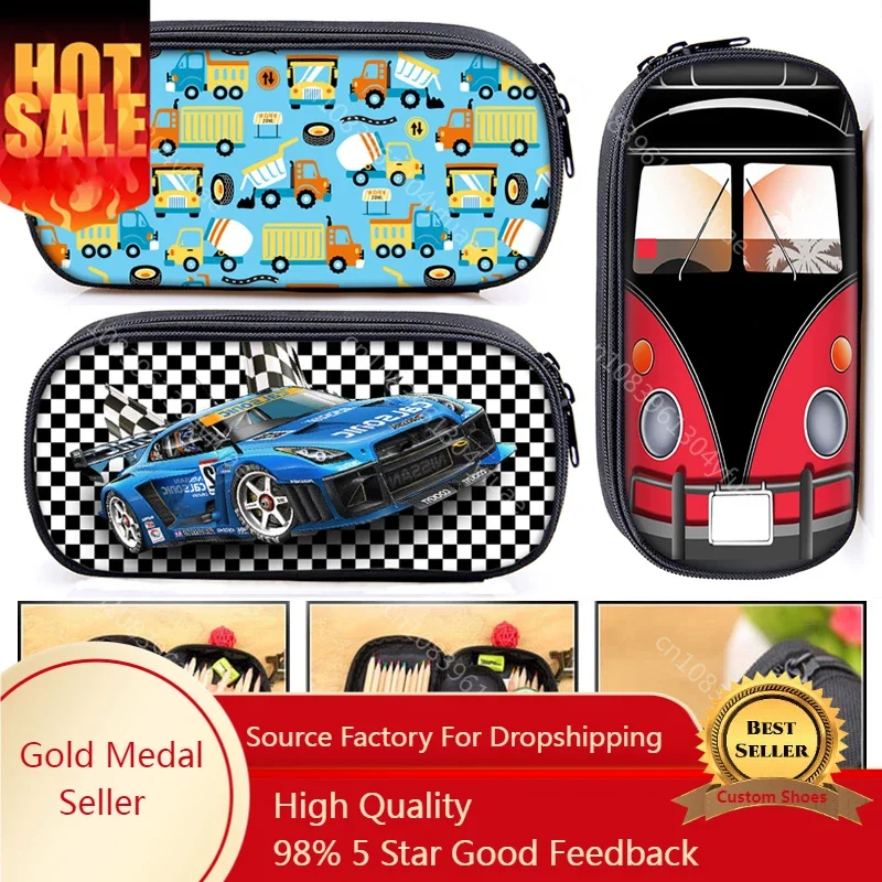 Car Truck Print Cosmetic Case Pencil Bag Kids Stationary Case Pencil Box Children  Schoolbags Boys School Supplies Gift