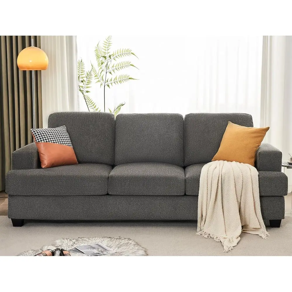 أريكة 89 رمادية من الشنيل ذات 3 مقاعد مع مقاعد عميقة لغرفة المعيشة الحديثة والصالة #6