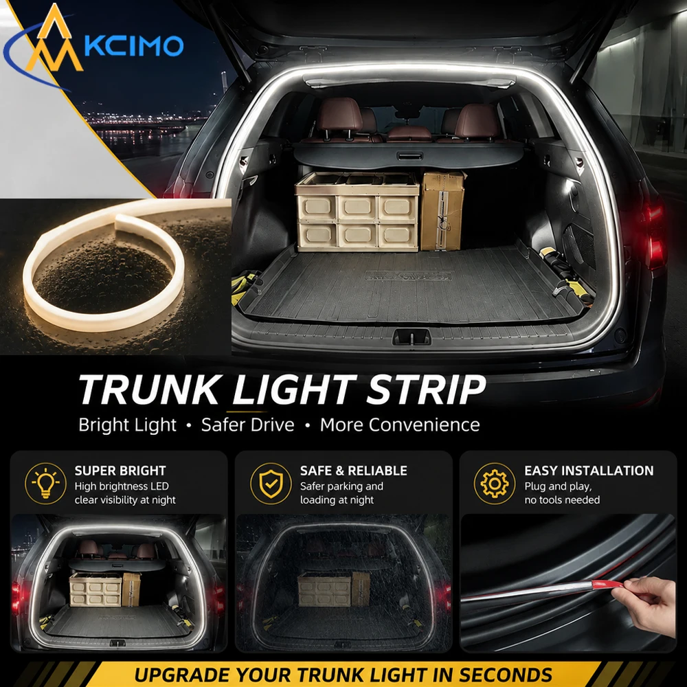 KCIMO Ultra-Bright Warm White LED Light Strip for Car Trunk Universal 12V Energy-Saving Tailgate Lamp Easy Installation