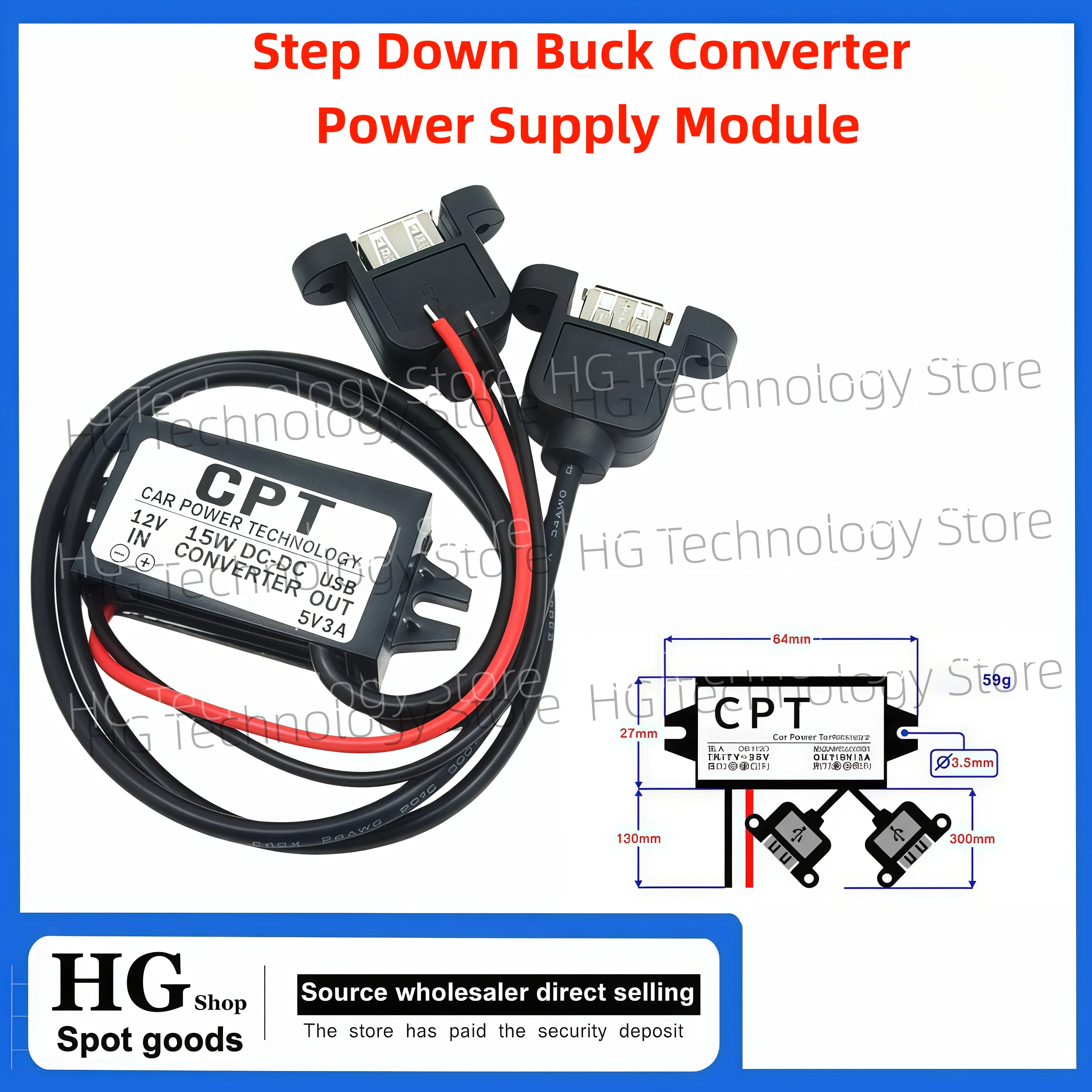 1PCS-DC-DC Step Down Buck Converter Voedingsmodule 12V naar 5V 3A 15W voor Auto Mannelijke Vrouwelijke USB Mini USB Micro USB Adapter