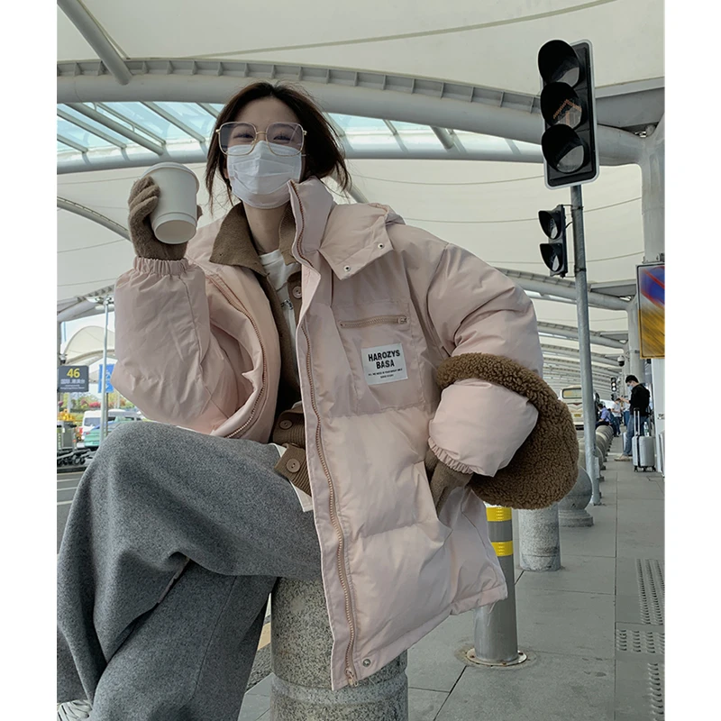

Женская одежда, розовые пуховики с капюшоном, корейская мода, утепленные женские пуховики с хлопковой подкладкой, верхняя одежда, зимние Новые Топы