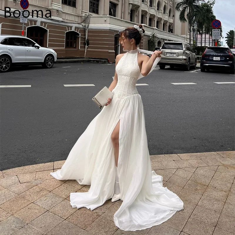 

Booma A-Line Elegant Lace Sleeveless Wedding Dresses Long Lace Side Split Corset Brides Gown Custom Made 2025