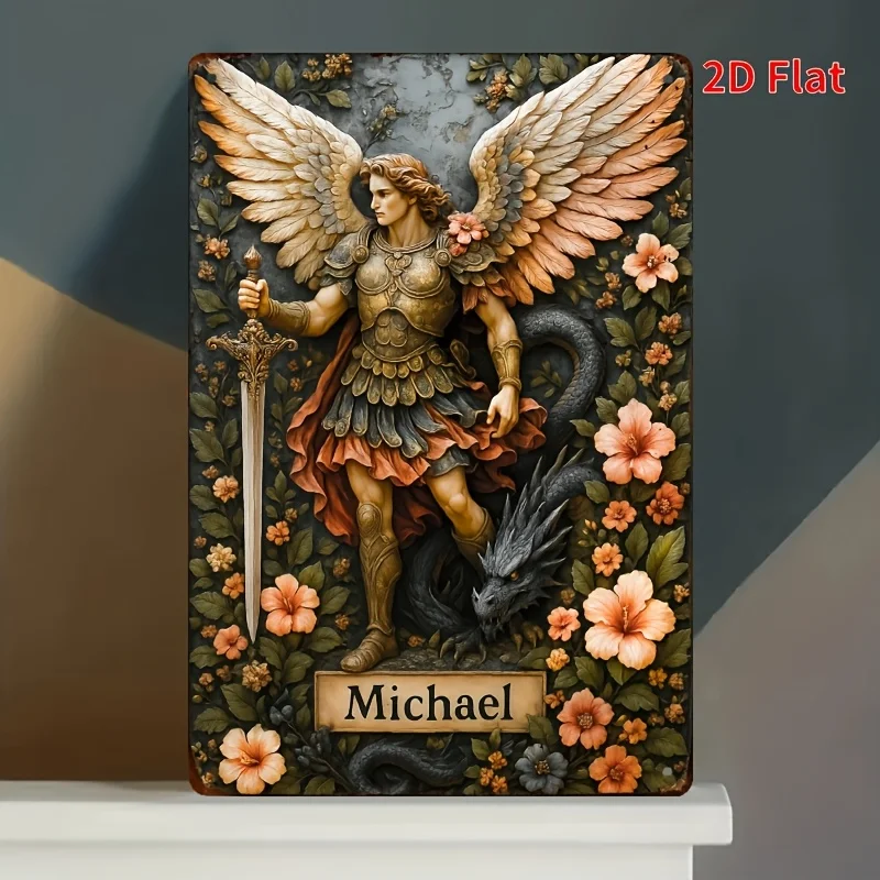 Printing, Archangel Michael, Iron Wall Art - Waterproof Metal Signage for Home, Cafe, and Bedroom Decoration -es (20x30 centime
