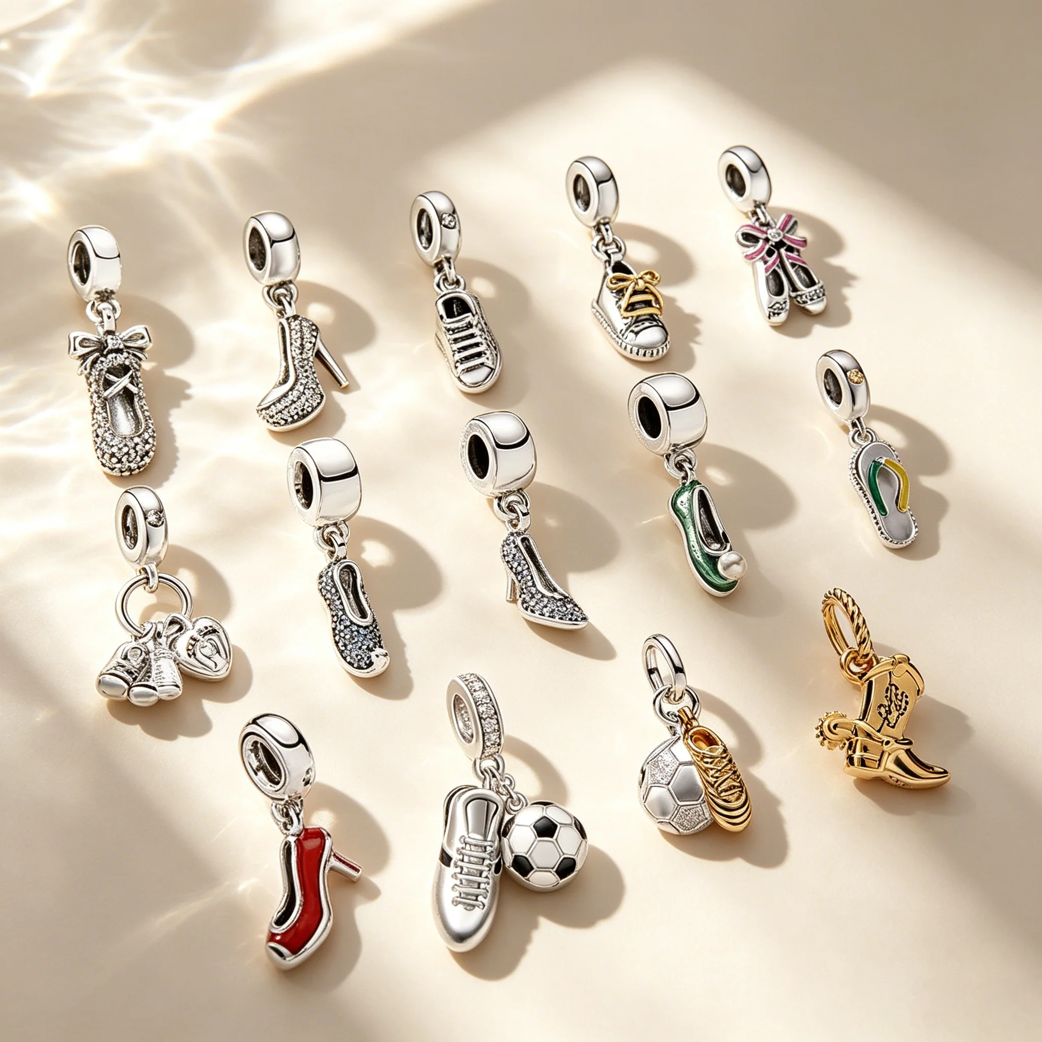 Abalorios colgantes con forma de zapatos de bailarina y zapatos de tacón de aguja, compatibles con pulseras y collares originales de plata Snake, para joyería DIY, regalo para mujer