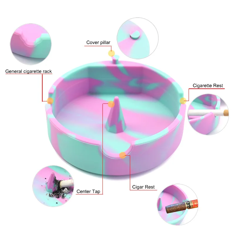 Cigarette Holder Silicone Ashtray Soft Eco-friendly Ash Tray Holder Heat-resisting Fluorescent Ashtray With Cover