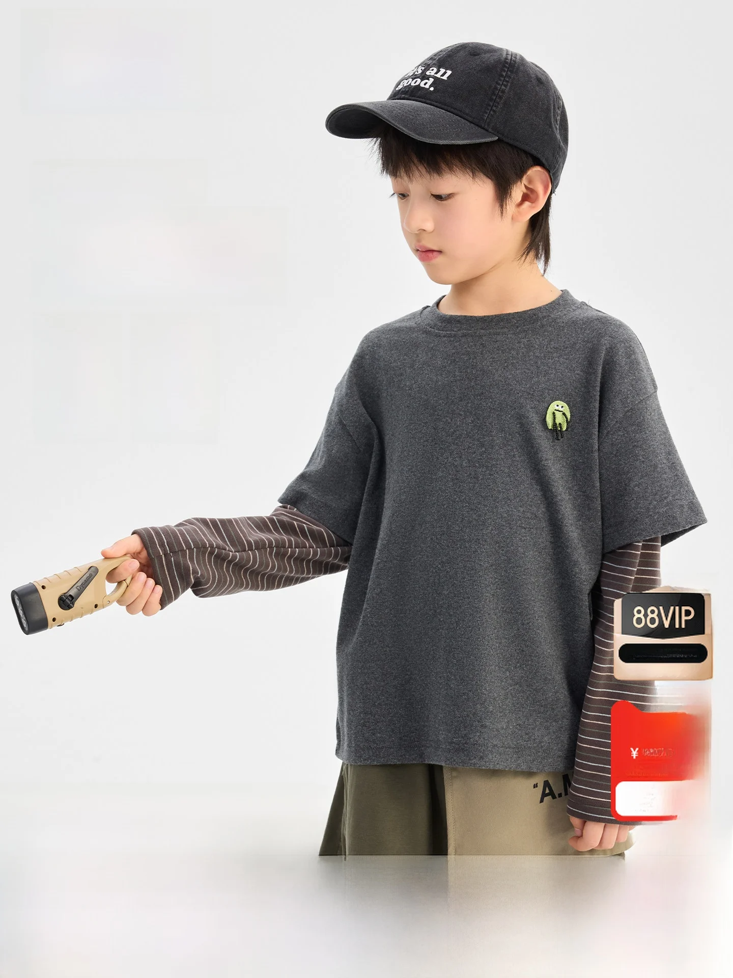 Patchwork Sleeve Color Block Children's T-shirt Boys' Spring Autumn Korean Style Loose Fit Breathable Long Sleeve round Neck