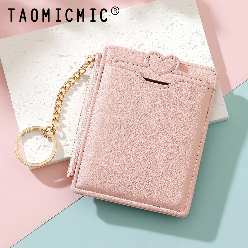 Cute Ins Leather Wallet for Women Card Holder Access Control Credit Card Cover Student Key Ring Coin Pocket Card Case