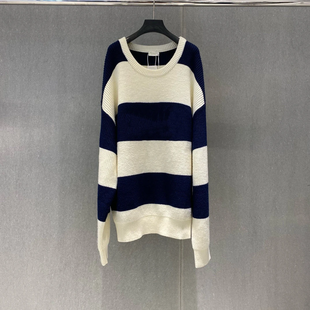 

2024 women's autumn and winter new crew-neck striped long-sleeved sweater simple and generous