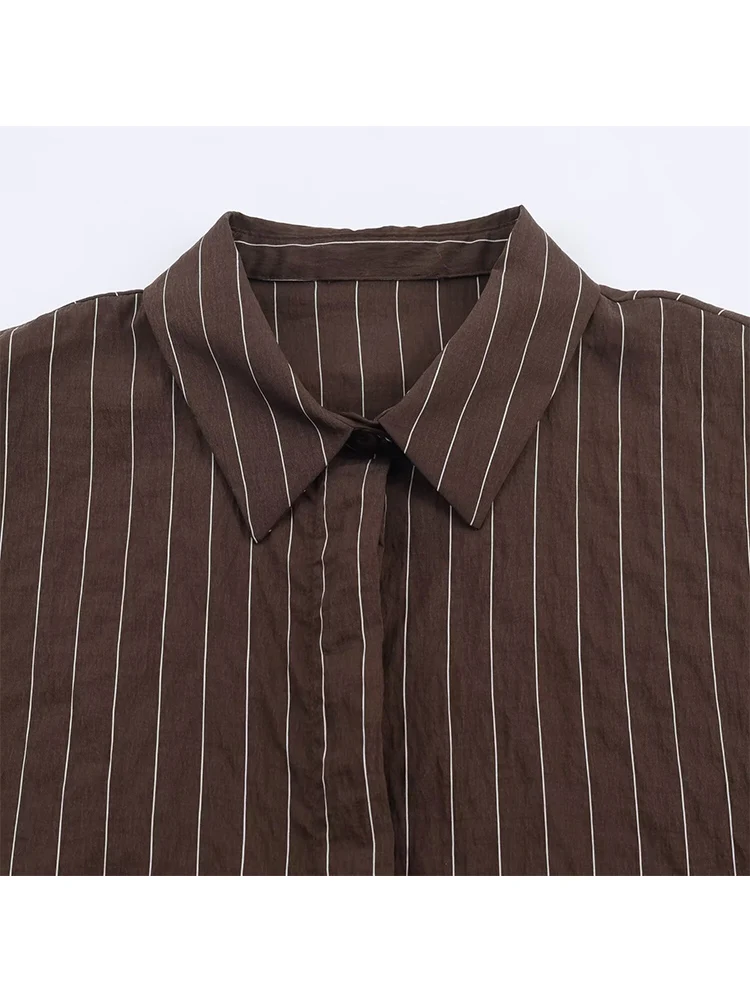 ﻿   TFMLN Vintage chemises à rayures pour femmes ample décontracté boucle décoration Blouse 2026 nouvelle femme col rabattu Chic chemise hauts