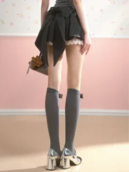 High Quality Hot Selling Gray Half Skirt Women's Bow A-line Pleated Skirt Slimming Hip Hugging Elegant Lace Short Skirt Y2k
