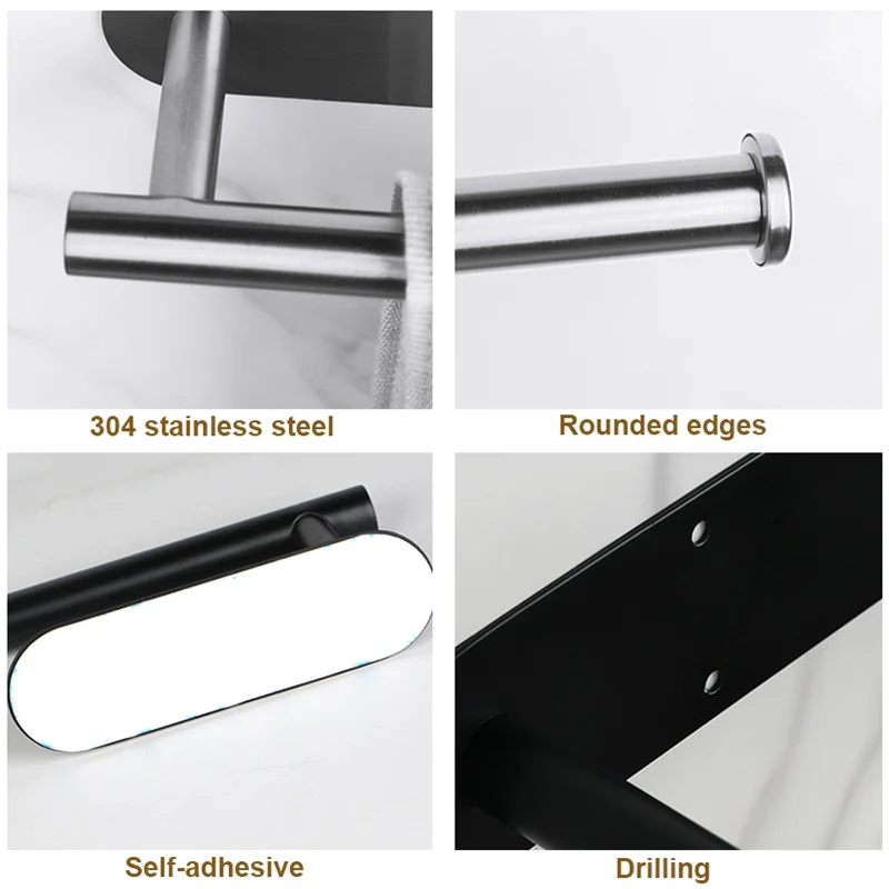 Self Adhesive Toilet Paper Stainless Steel Towel Holder No Hole Punch Kitchen Bathroom Toilet Storage Rack Wall Mounted Holder