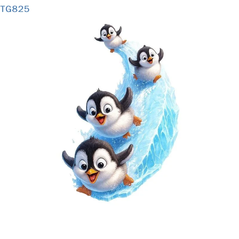 【AN】Cute Sliding Penguins Toilet Decoration Sticker Waterproof Self-Adhesive Bathroom Home Wall Decal