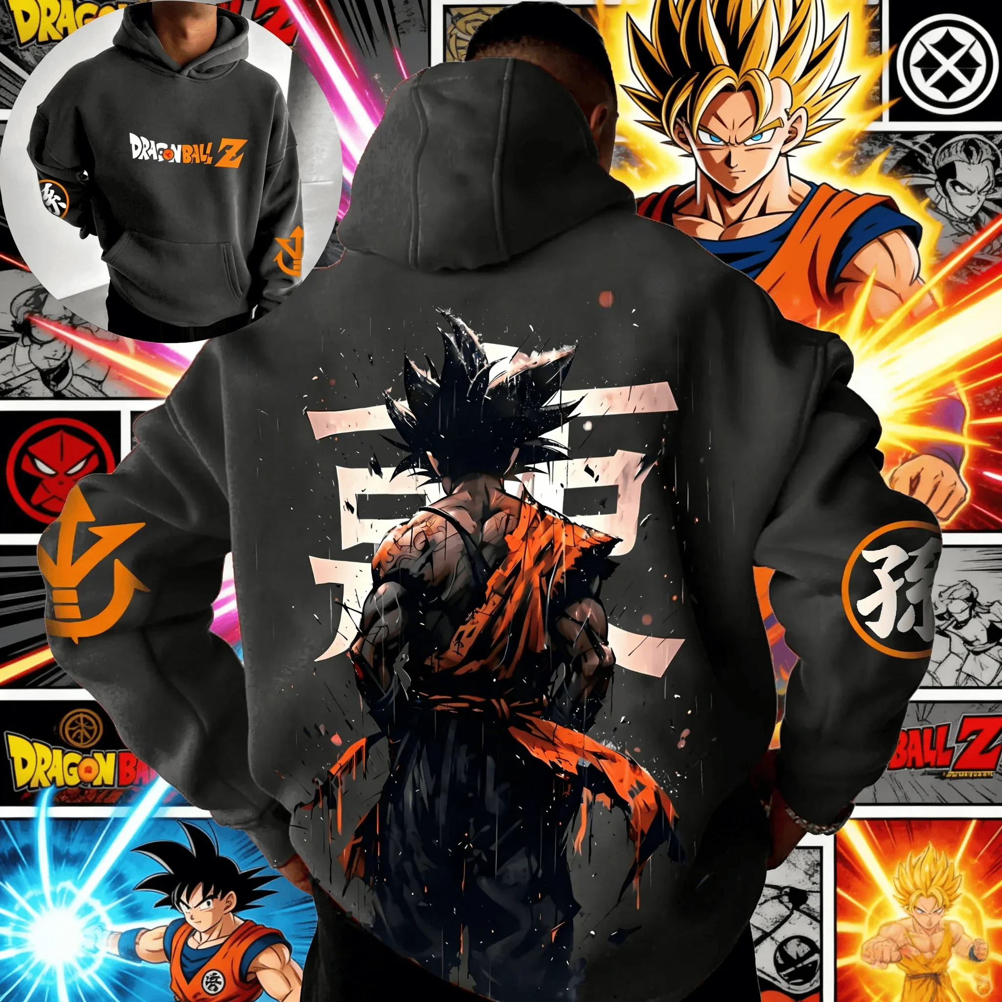

Unisex Dragon Ball Anime Goku Oversized Hoodie Premium Cotton Pullover Print Sweatshirt Japanese Streetwear Hyper Back View