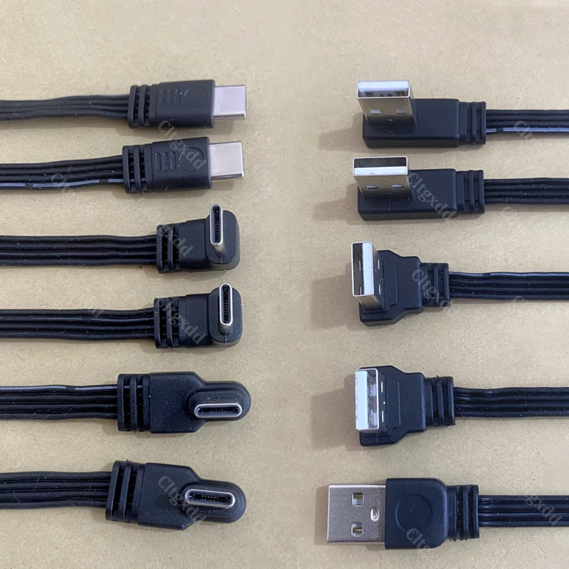 Cltgxdd 1 Stück USB-A-zu-Typ-C-Schnelllade-Datenkabel, gerade/oben/unten/links/rechts abgewinkelt, flacher Silikon-Weichdraht 10/30/50/100 cm – Detail 4