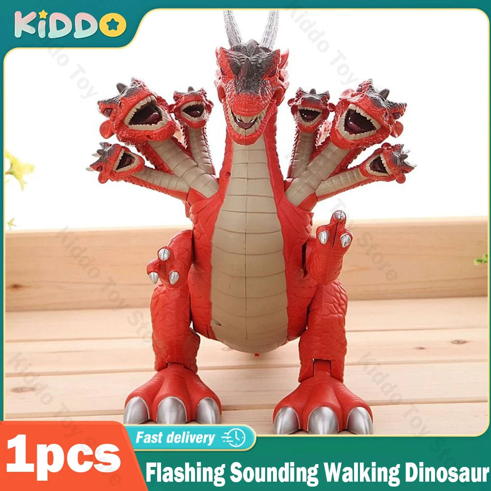 Seven Heads Dinosaur Flashing Sounding Walking Toy High-tech Electric Dinosaur Toys Tyrannosaurus Rex Plastic Dinosaur Model