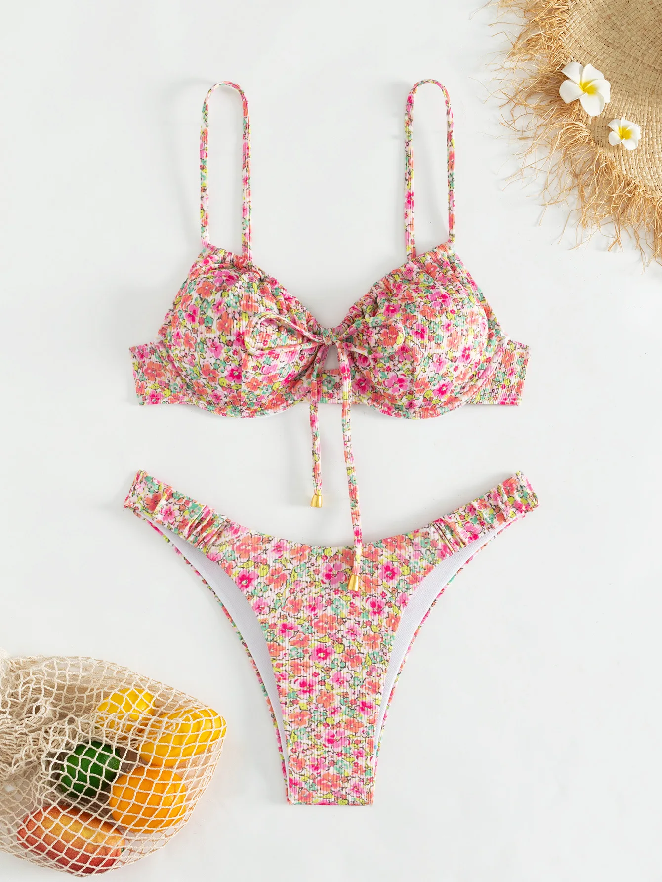 

Sexy Push Up Bikini 2025 Women Swimsuit Flower Print Swimwear Female Thong Bikinis Set Swimming Bathing Suits Brazilian Biquini