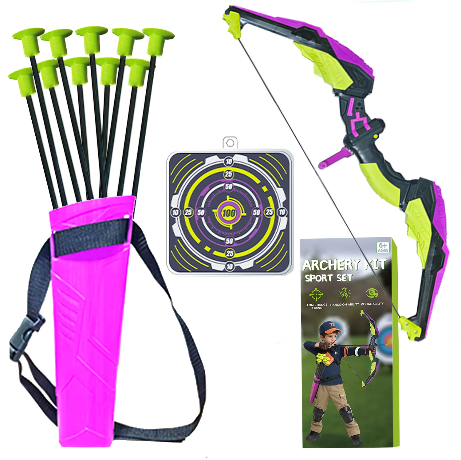 مجموعة القوس والسهم للأطفال، مجموعة الرماية مع 3/10/12 أسهم كأس الشفط، جعبة والويب الهدف للداخلية/الخارجية، هدية عيد الميلاد #1