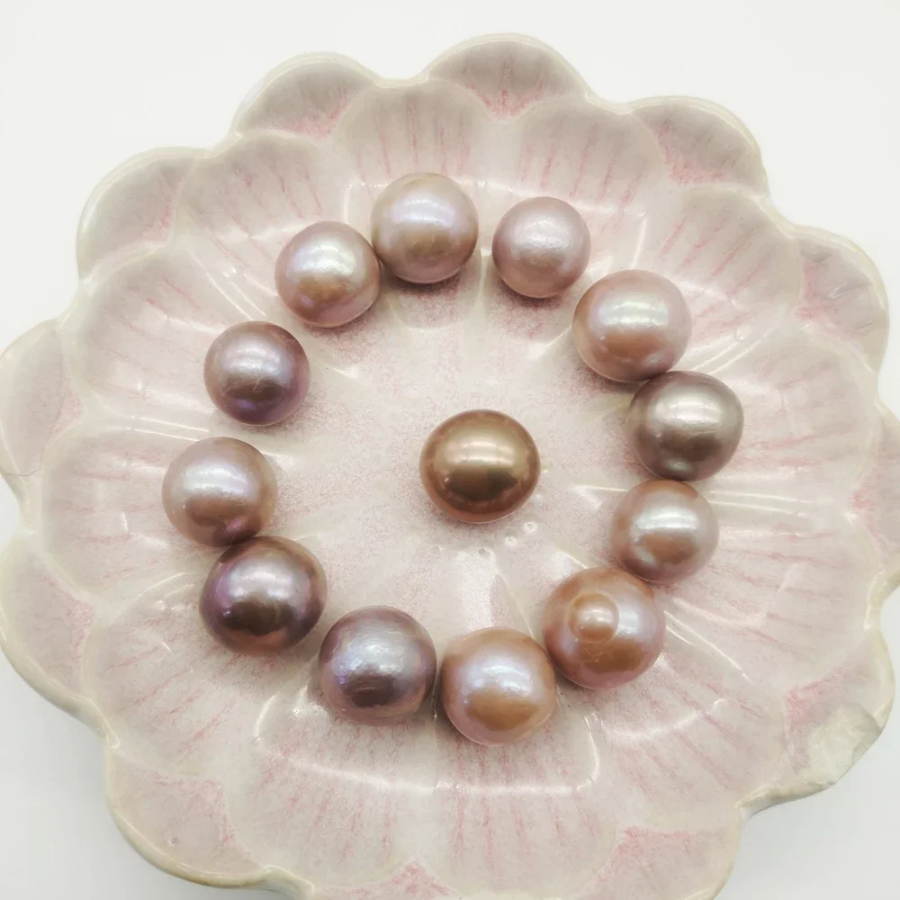 Natural Freshwater Baroque Pearl Beads Purple Edison Pearls Nearly Round Smooth Beads for Jewelry Making DIY Earrings Necklace