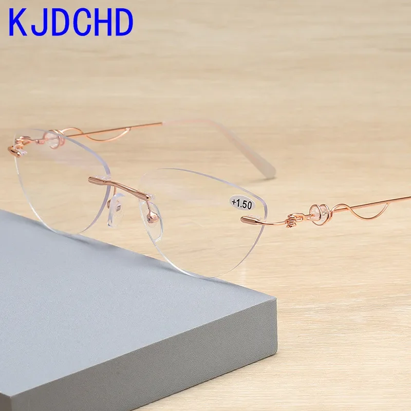 

The New Frameless Cat-Eye Reading Glasses Women's Fashion Anti-Blue Light Computer Presbyopia Glasses Diopter +1.0 +1.5 To +4.0