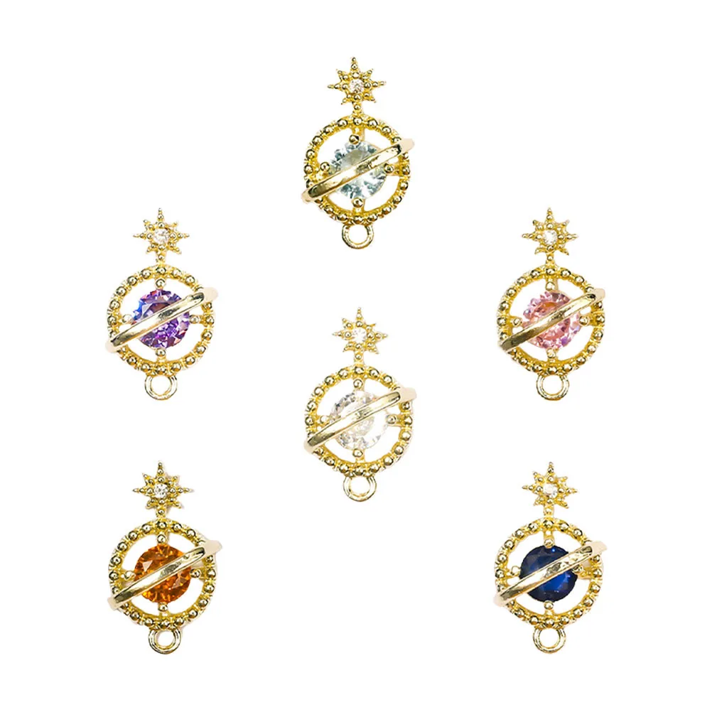 6 個ジルコン惑星ネイルアート装飾マニキュア Diy 合金装飾品ネイルアクセサリーサロン装飾装飾品