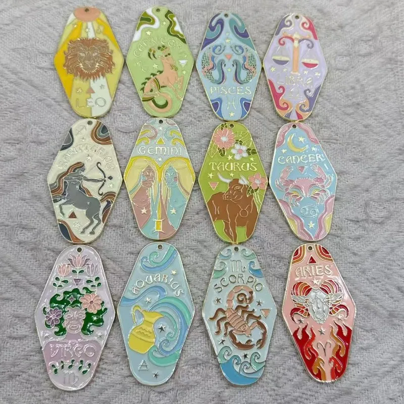 Colgante del zodiaco con 12 constelaciones, tamaño grande, 4 Uds., para bricolaje, accesorios para hacer joyería de astrología de Metal hechos a mano