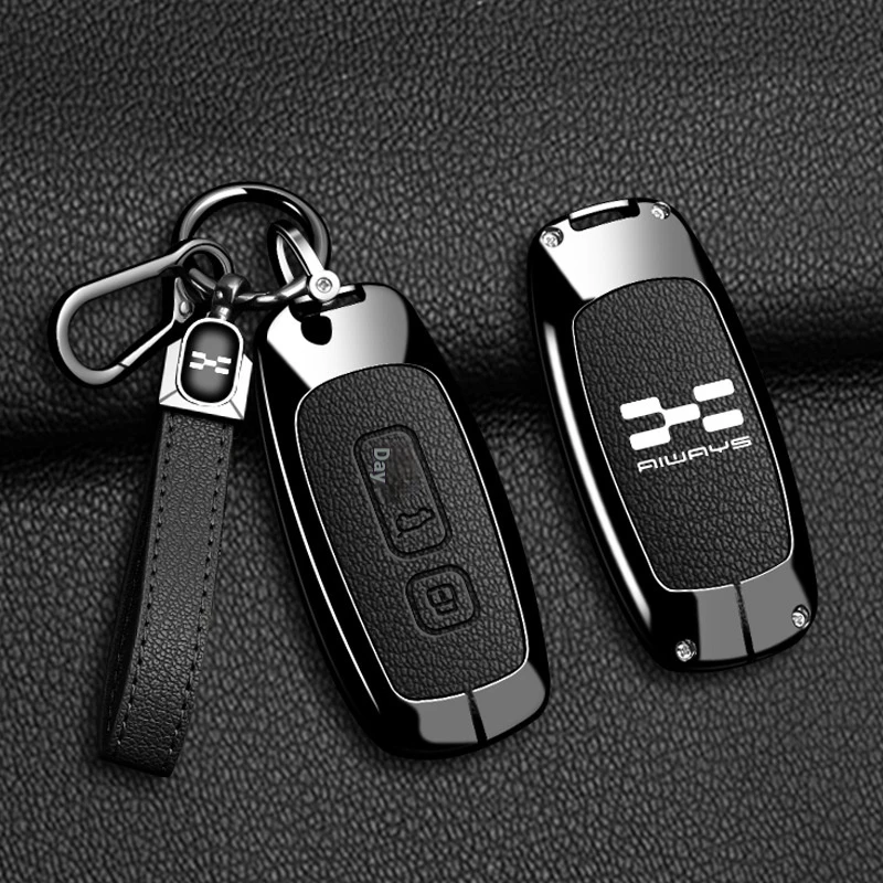 Zinc Alloy Leather Car Remote Key Case Cover For AIWAYS U5 PRO U6 SE Auto Shell Fob Holder Protector Keychain Accessories