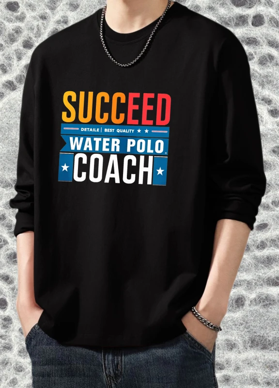 

Футболка для мужчин, осенняя однотонная футболка для бега с длинными рукавами и графическим рисунком Succeed Water Coach, однотонная мужская футболка с принтом